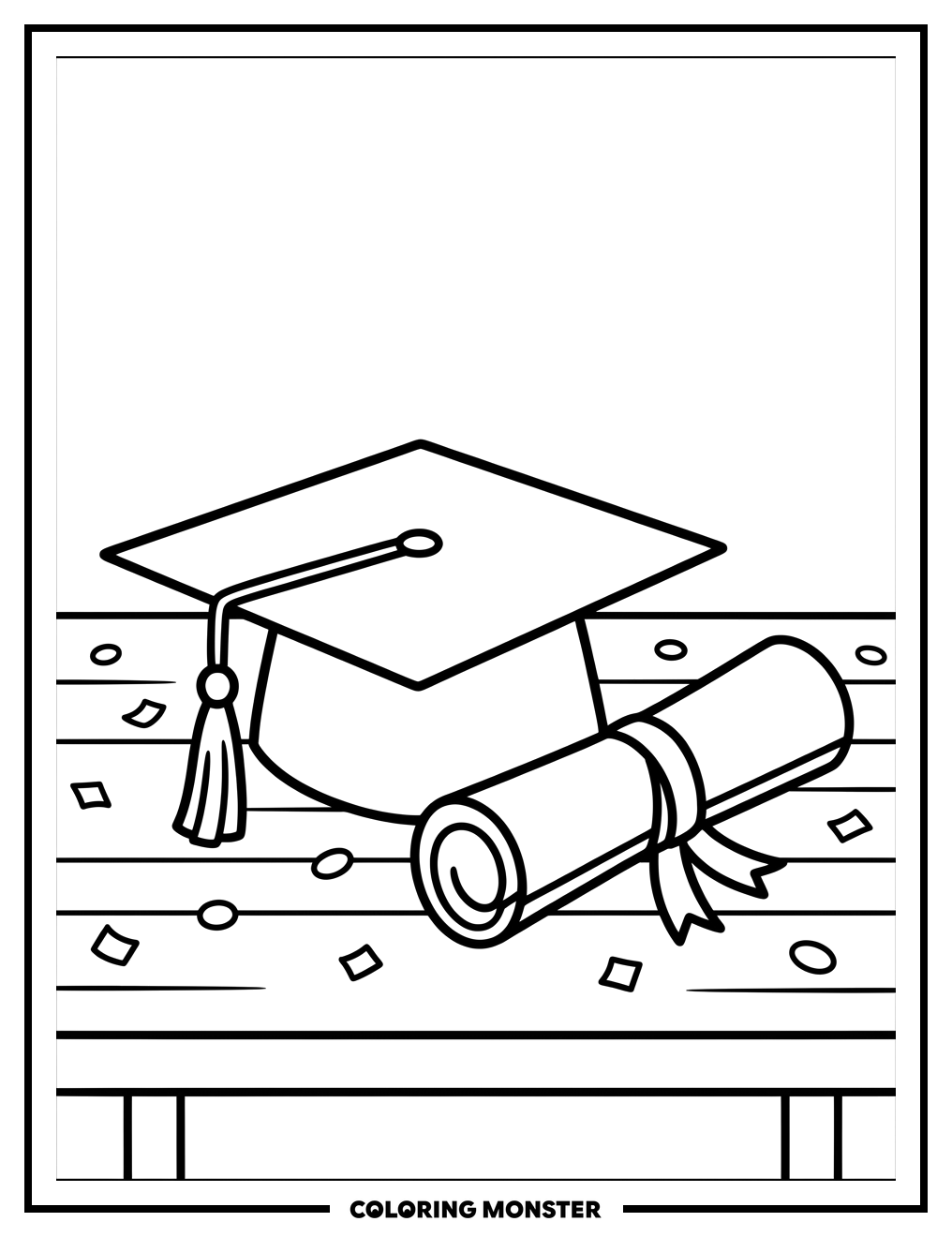 Graduation Cap and Diploma Coloring Page