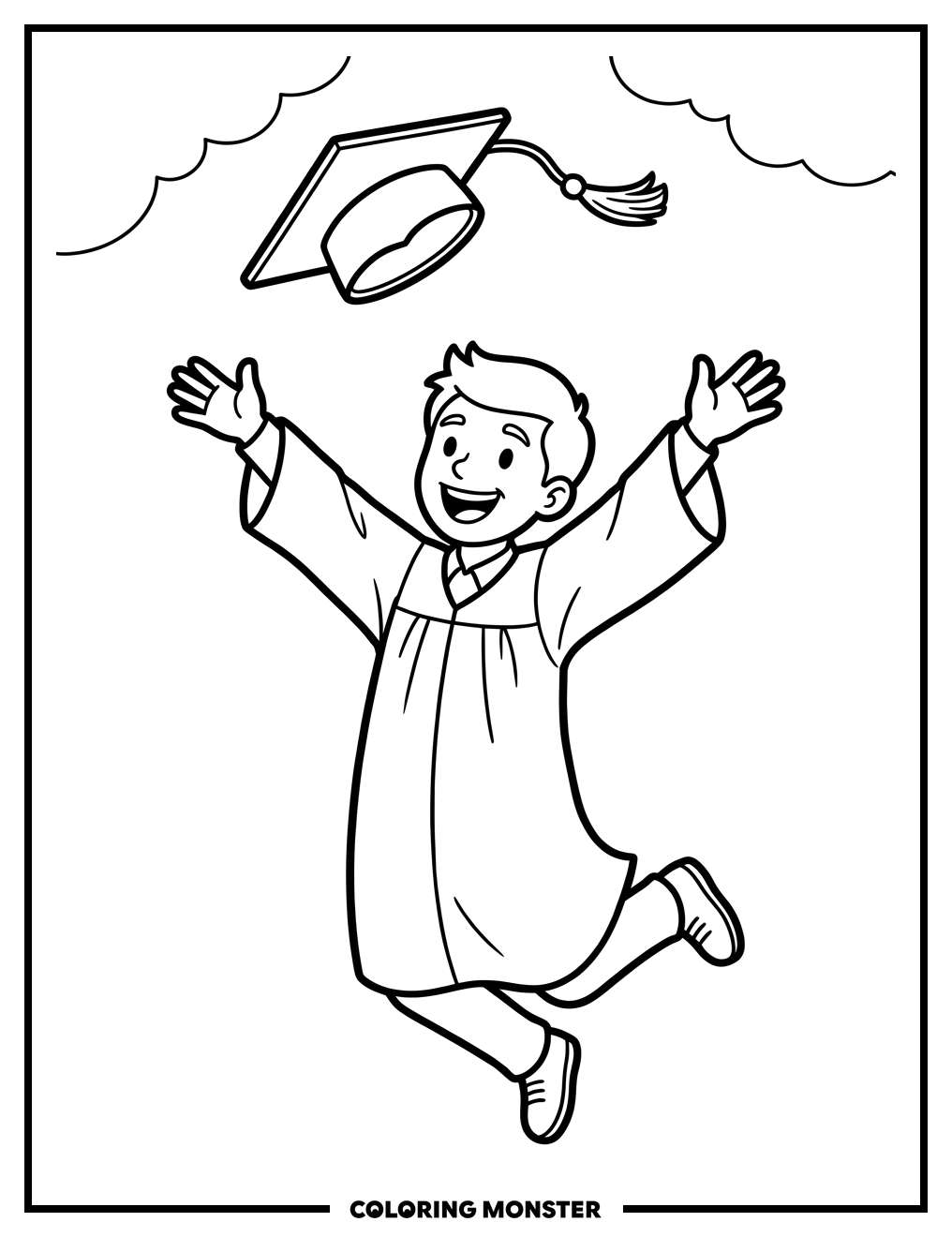 Graduation Cap Toss Coloring Page