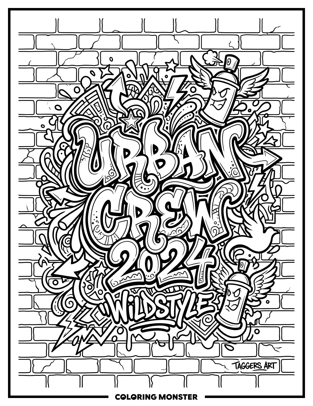 Graffiti Art On Brick Wall Coloring Page