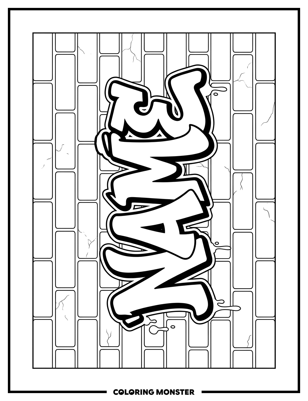 Graffiti Letters on Brick Wall Coloring Page