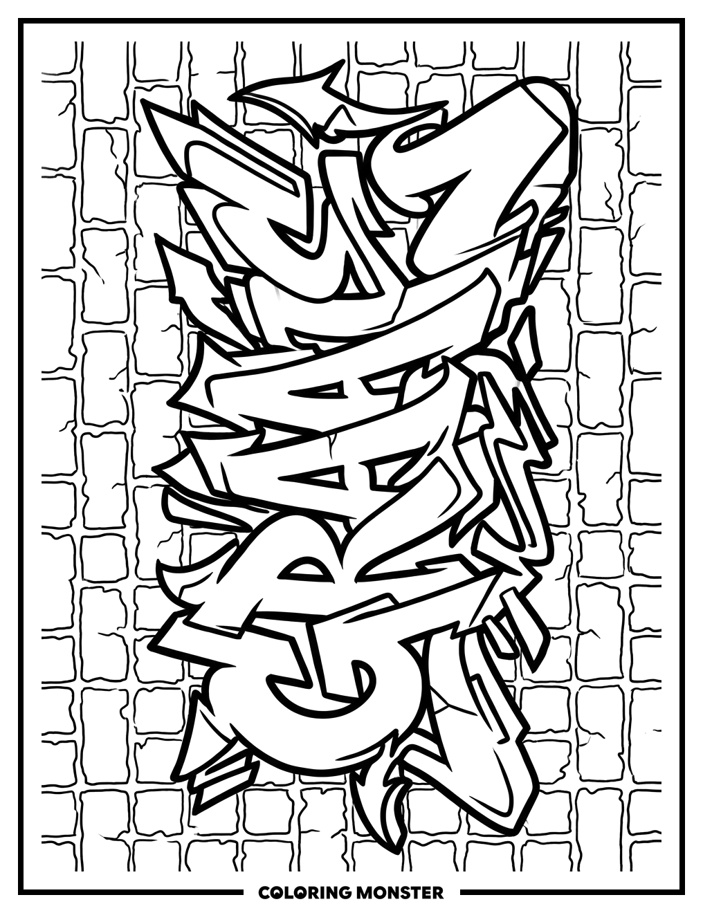 Graffiti Letters on Brick Wall Coloring Page