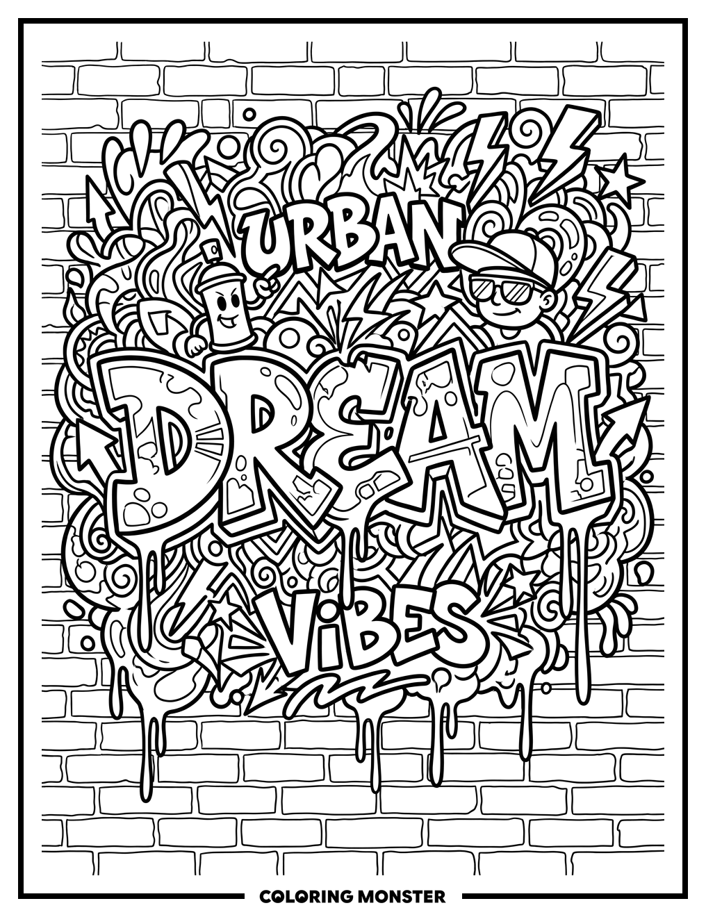 Graffiti Mural On Brick Wall Coloring Page