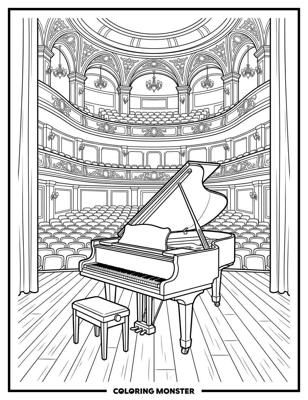 Grand Piano On Stage Coloring Page