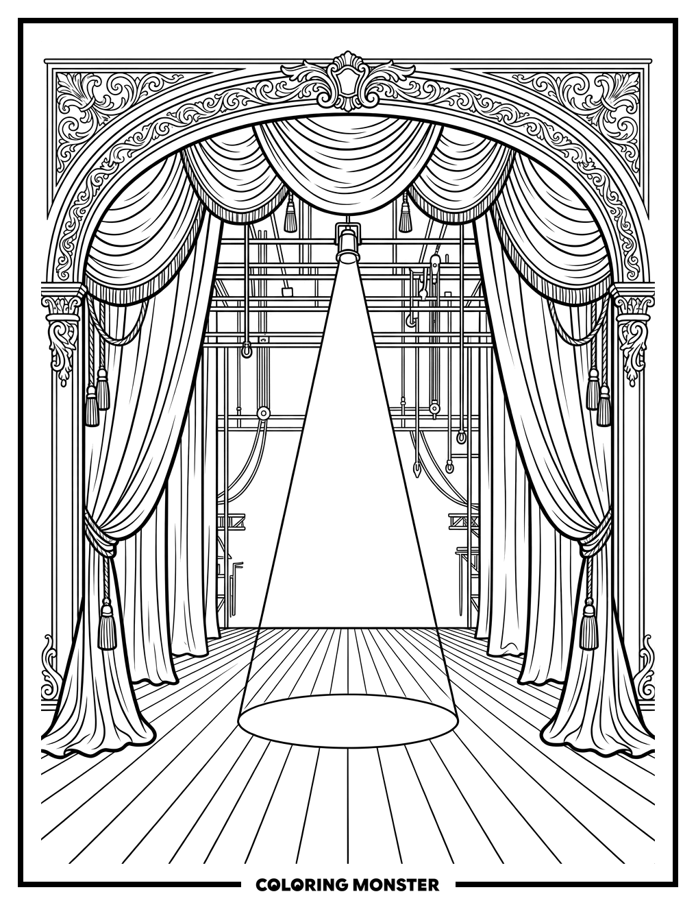 Grand Theater Stage Spotlight Coloring Page