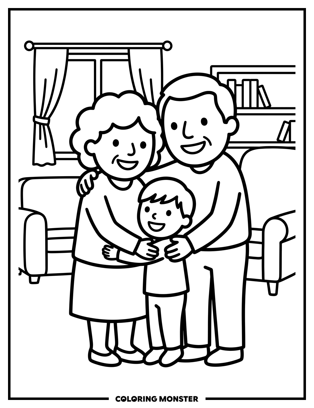 Grandchild Hugs Grandparents Coloring Page