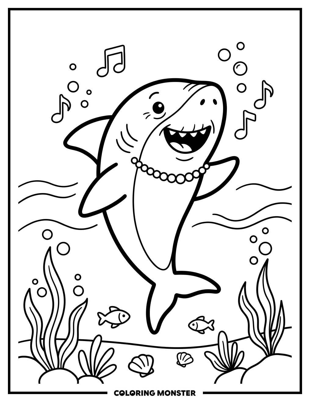 Grandma Shark Singing Song Coloring Page