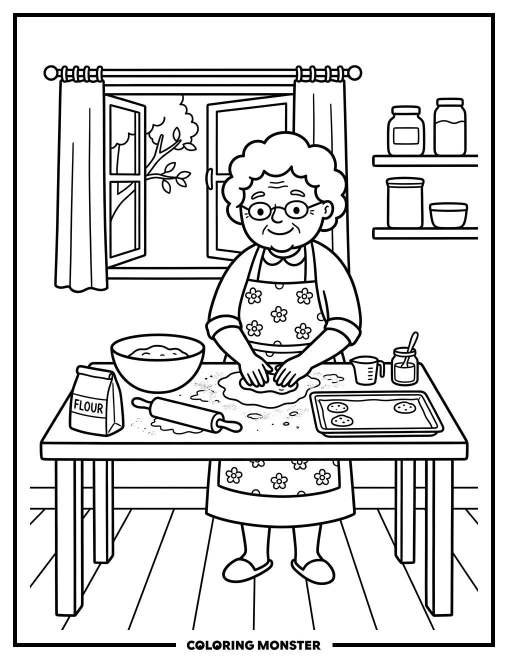 Grandmother Baking Cookies Coloring Page