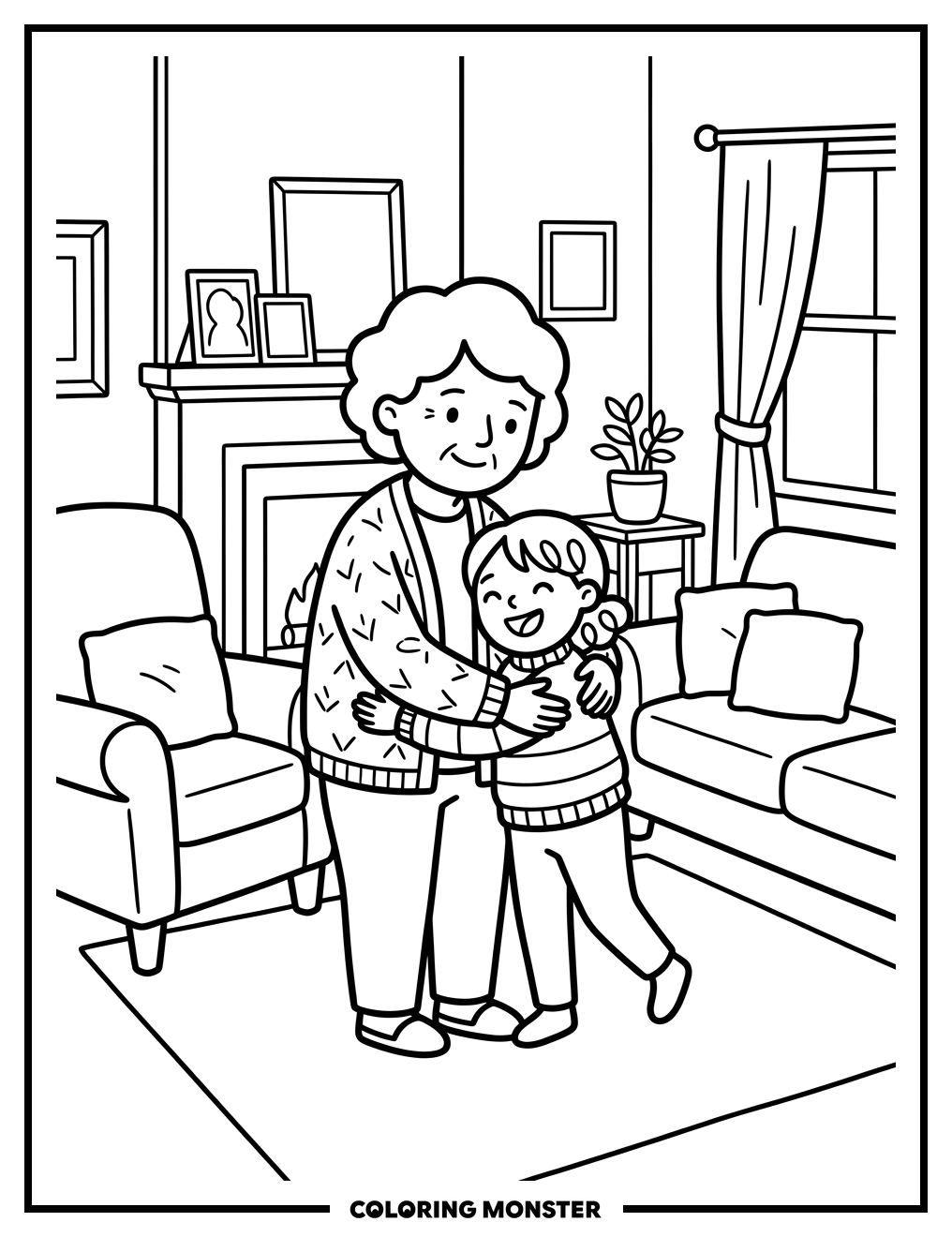 Grandmother Hugs Grandchild Coloring Page