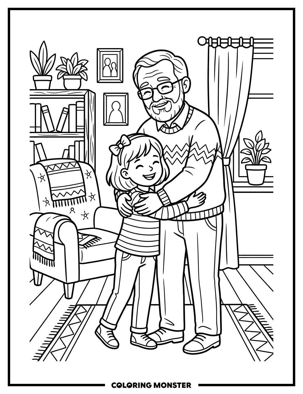 Grandpa Hugs Child Coloring Page
