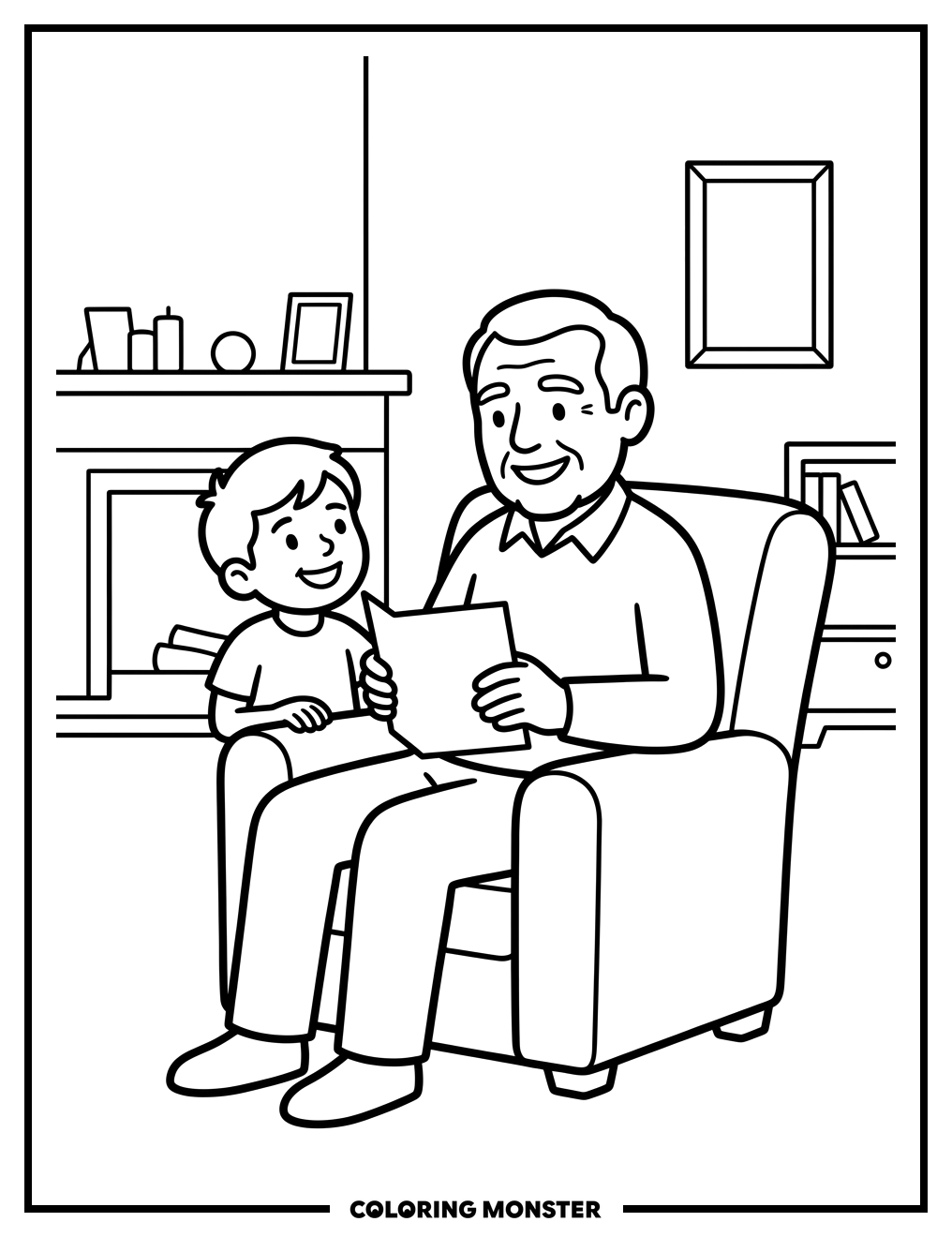 Grandpa Receives Handmade Father's Day Card Coloring Page