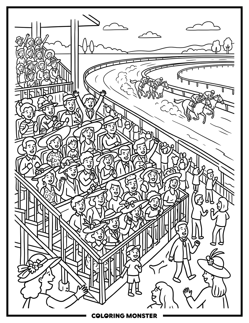 Grandstand Spectators At Horse Race Coloring Page