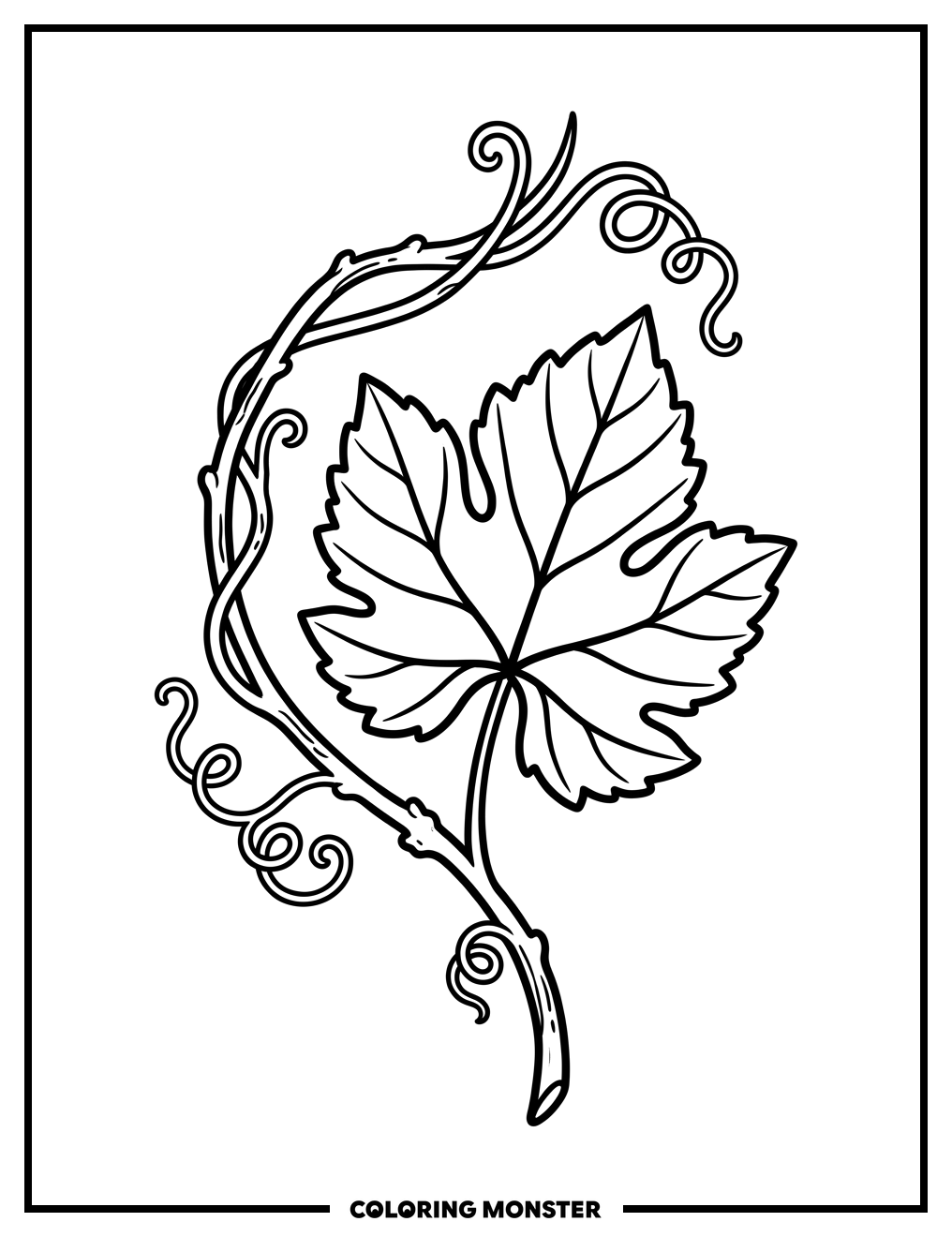 Grape Leaf With Twisting Vine Coloring Page