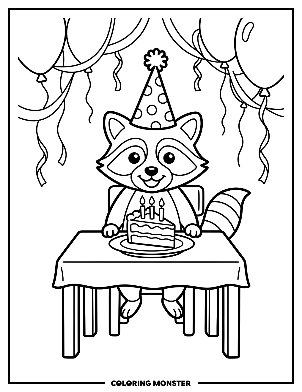 Grayson The Raccoon's Birthday Party Coloring Page
