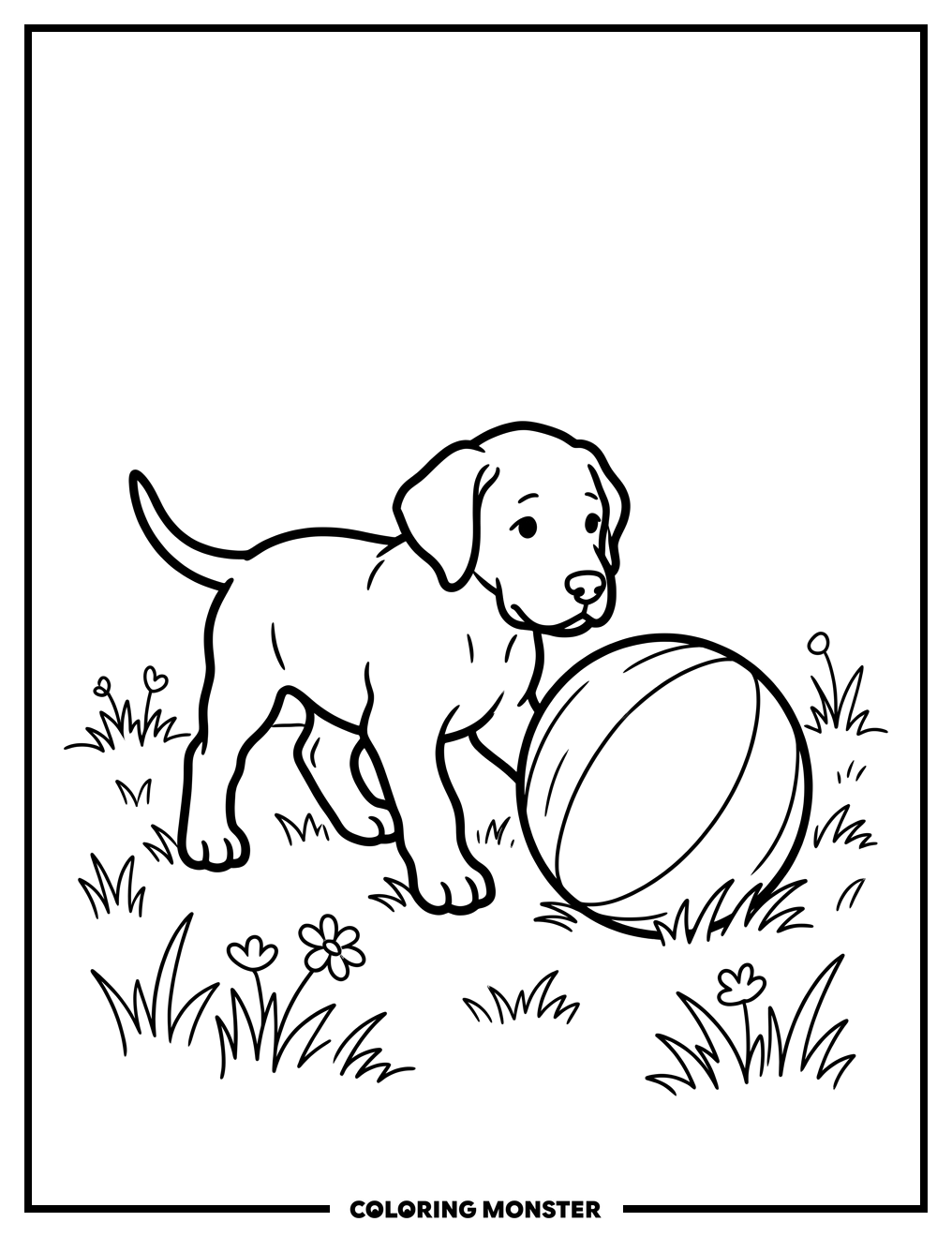 Great Dane Puppy Playing With Ball Coloring Page