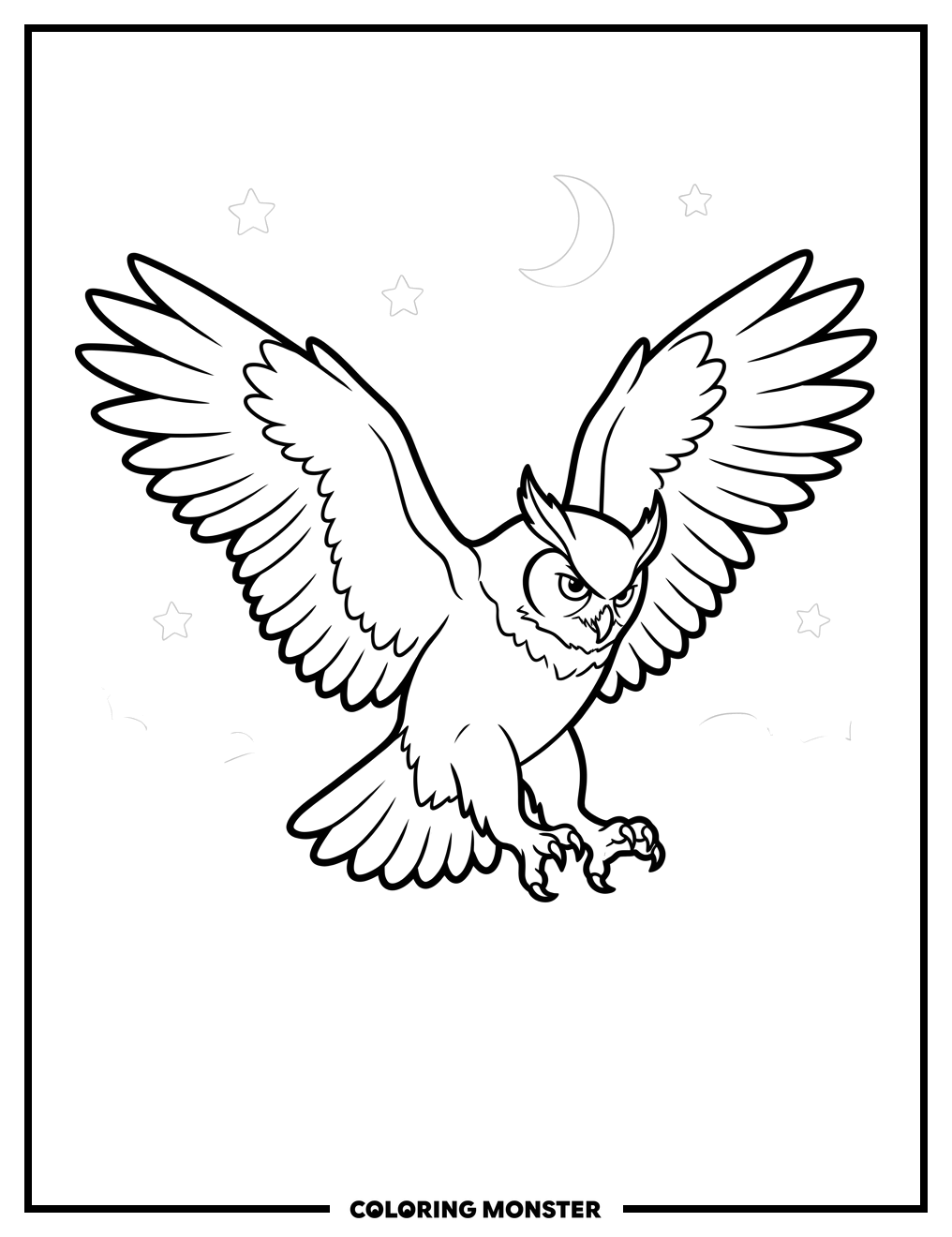 Great Horned Owl In Flight Coloring Page