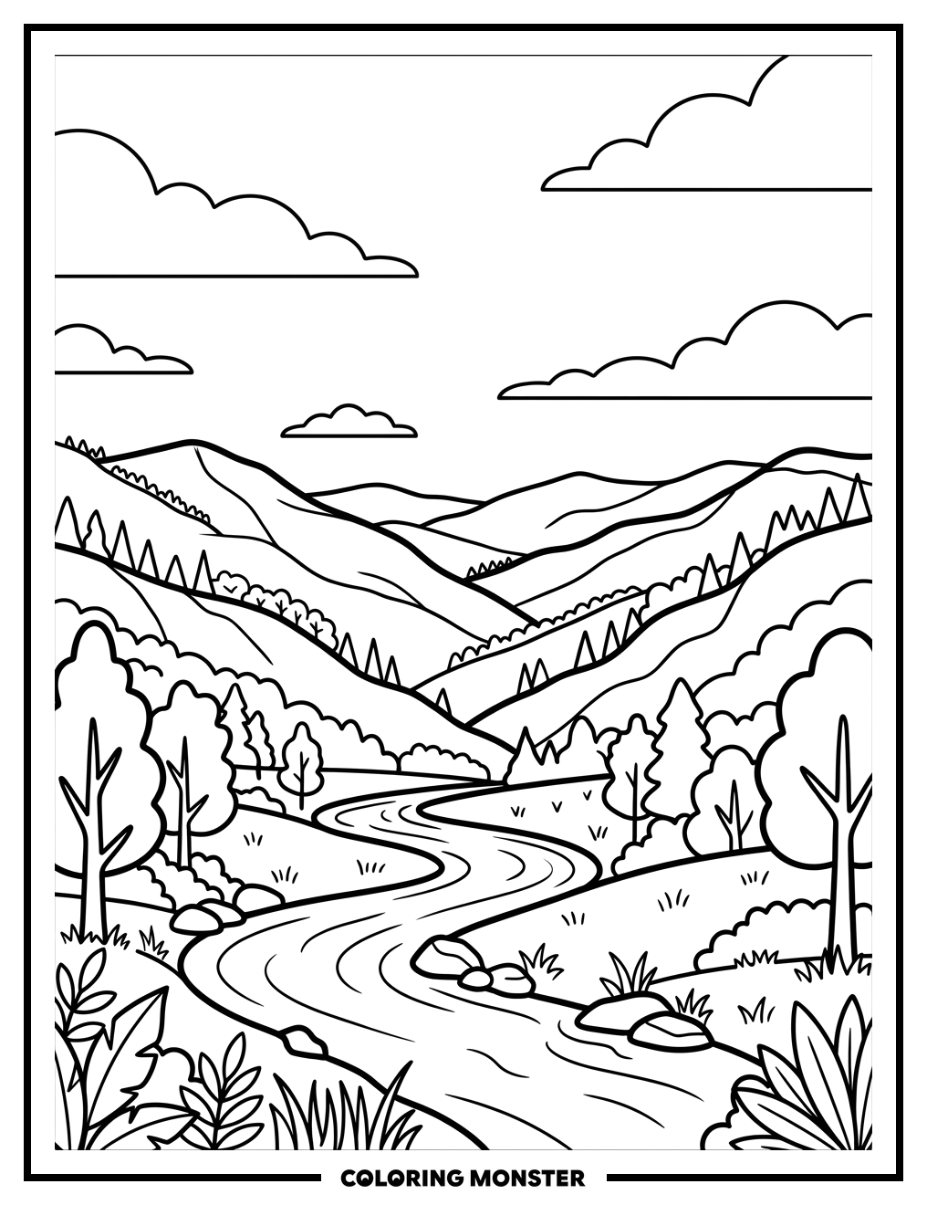 Great Smoky Mountains Landscape Coloring Page