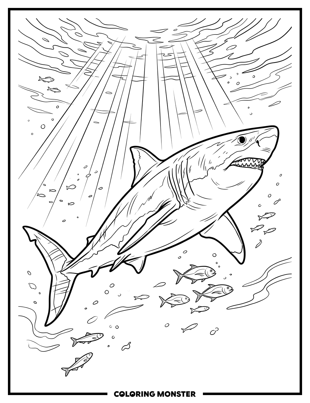 Great White Shark in Sunlight Coloring Page
