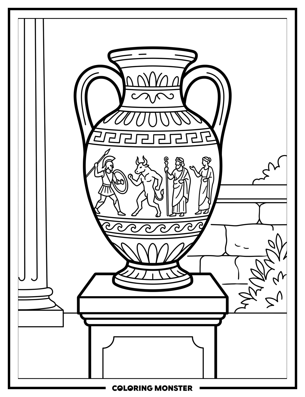 Greek Amphora with Mythological Scenes Coloring Page