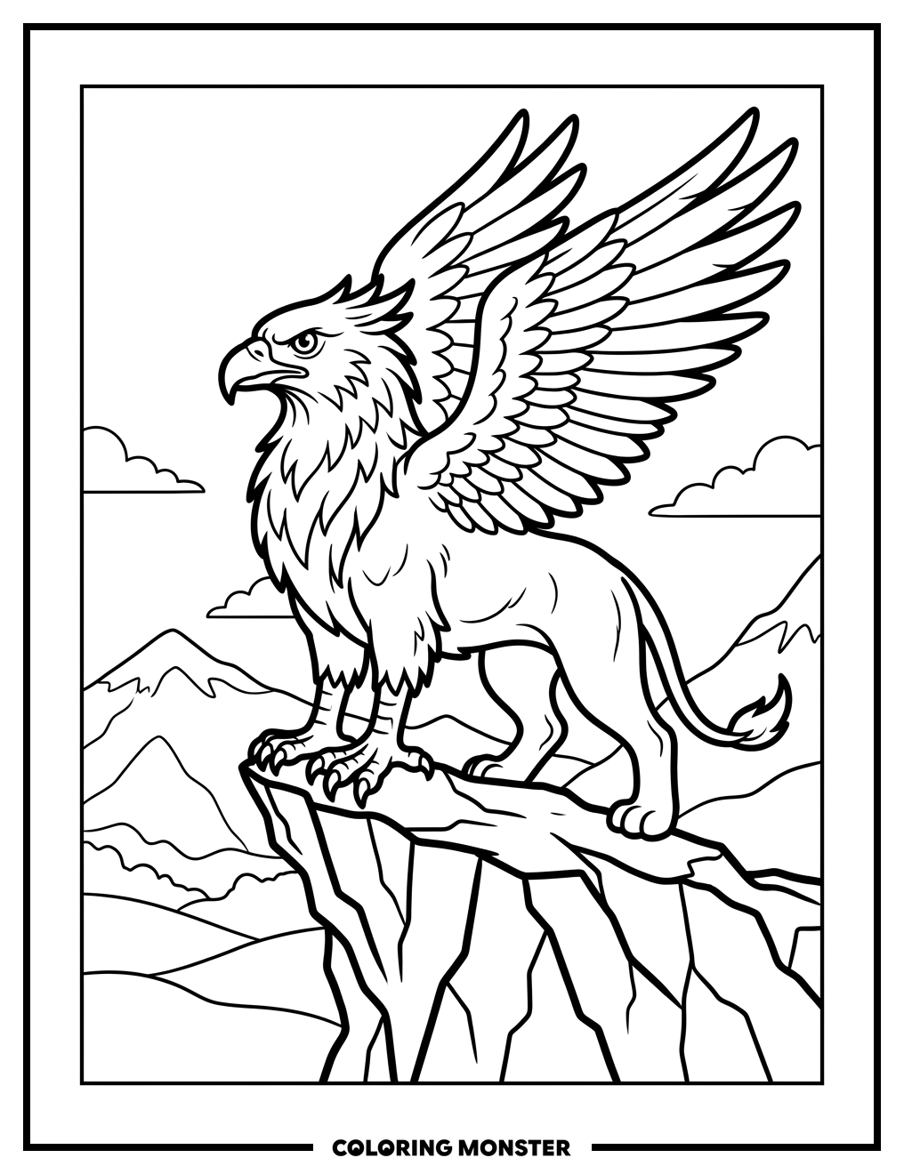 Griffin on Rocky Outcrop Coloring Page