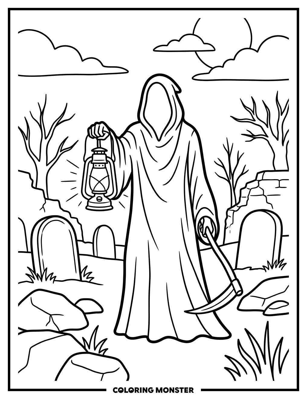 Grim Reaper with Lantern Coloring Page