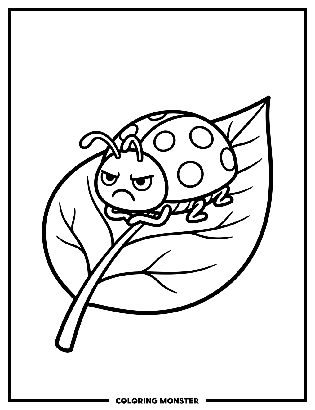 Grouchy Ladybug on Leaf Coloring Page