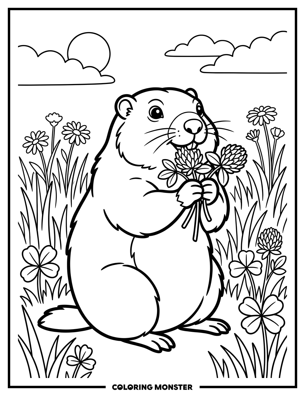 Groundhog Eating Clover Coloring Page