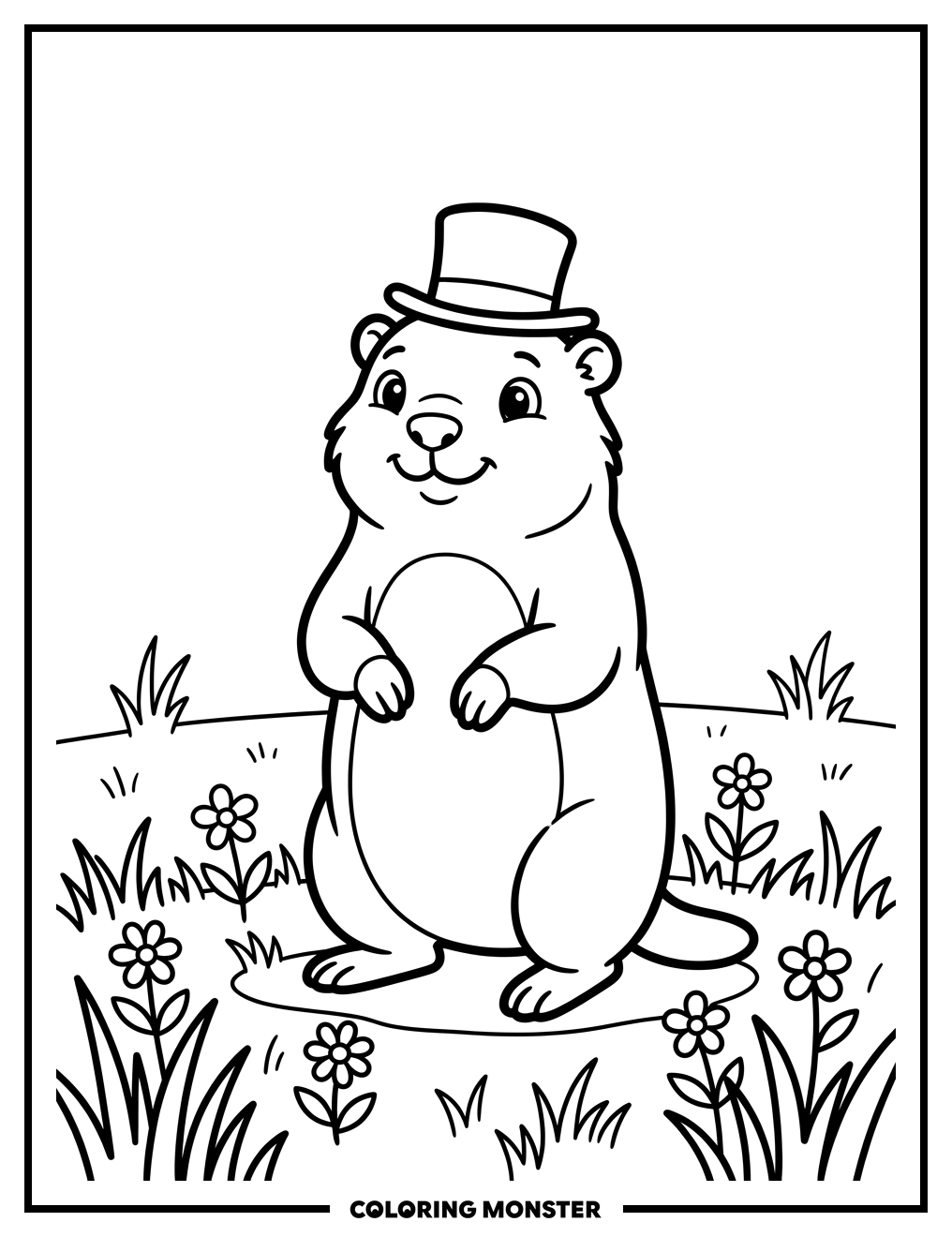 Groundhog in Top Hat Coloring Page
