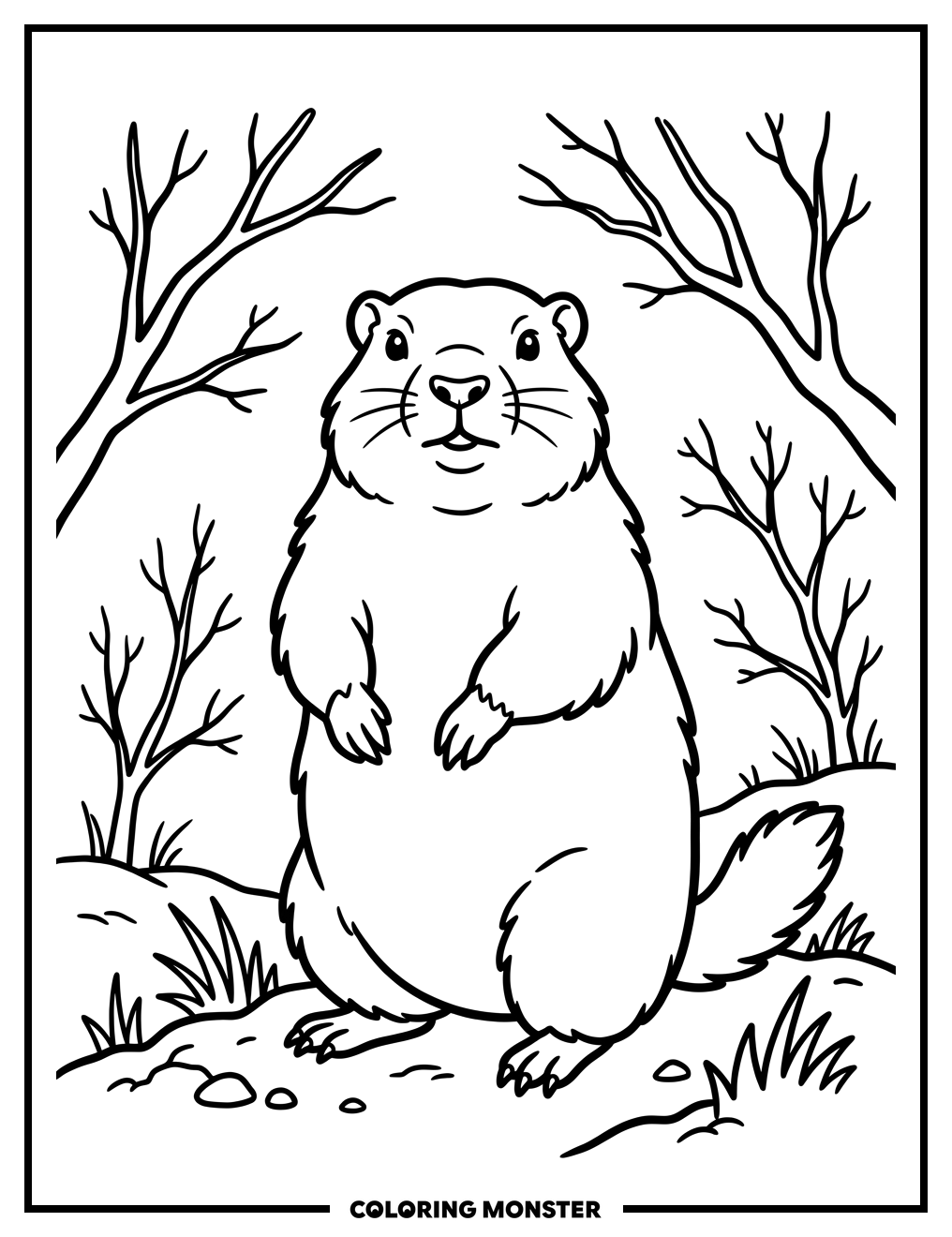 Groundhog Peeking Coloring Page