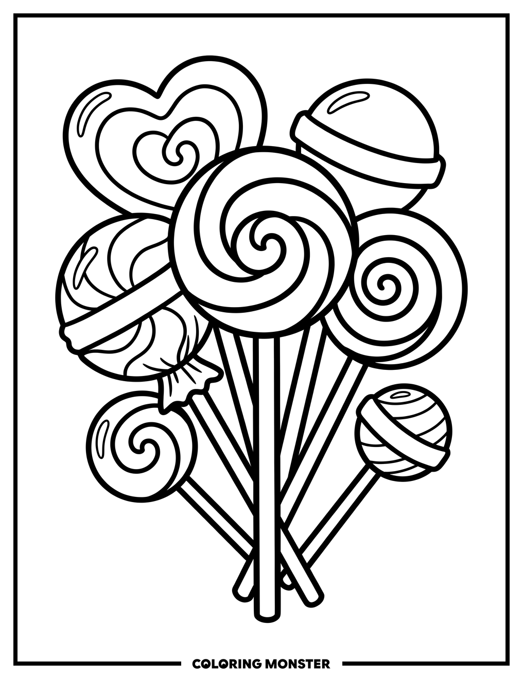 Group Of Lollipops Coloring Page