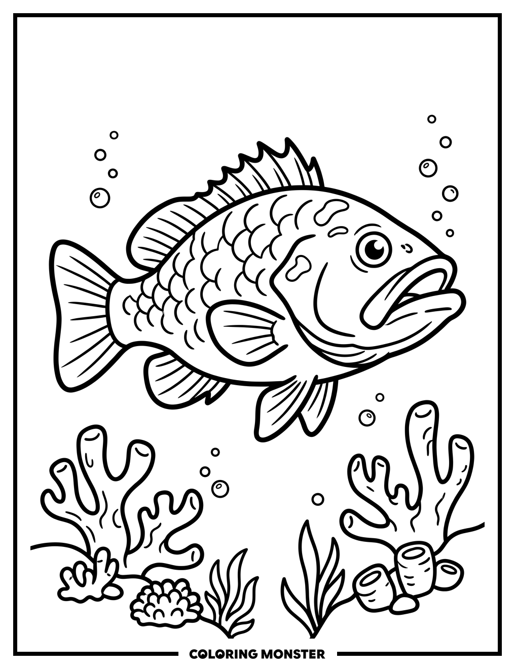 Grouper Fish and Coral Reef Coloring Page