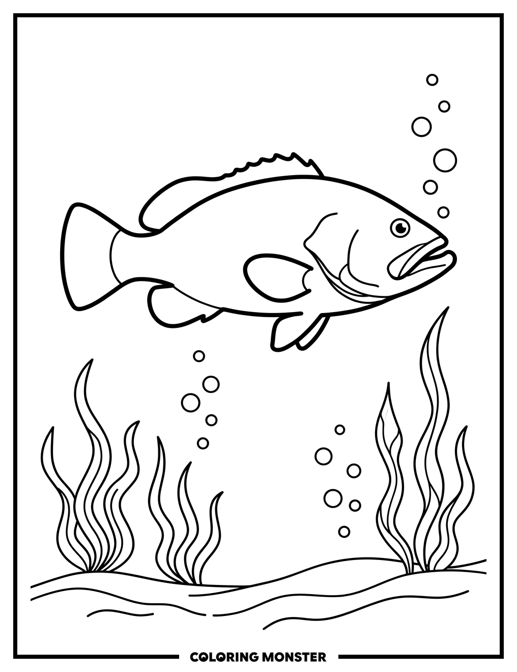 Grouper Fish in Blue Ocean Coloring Page