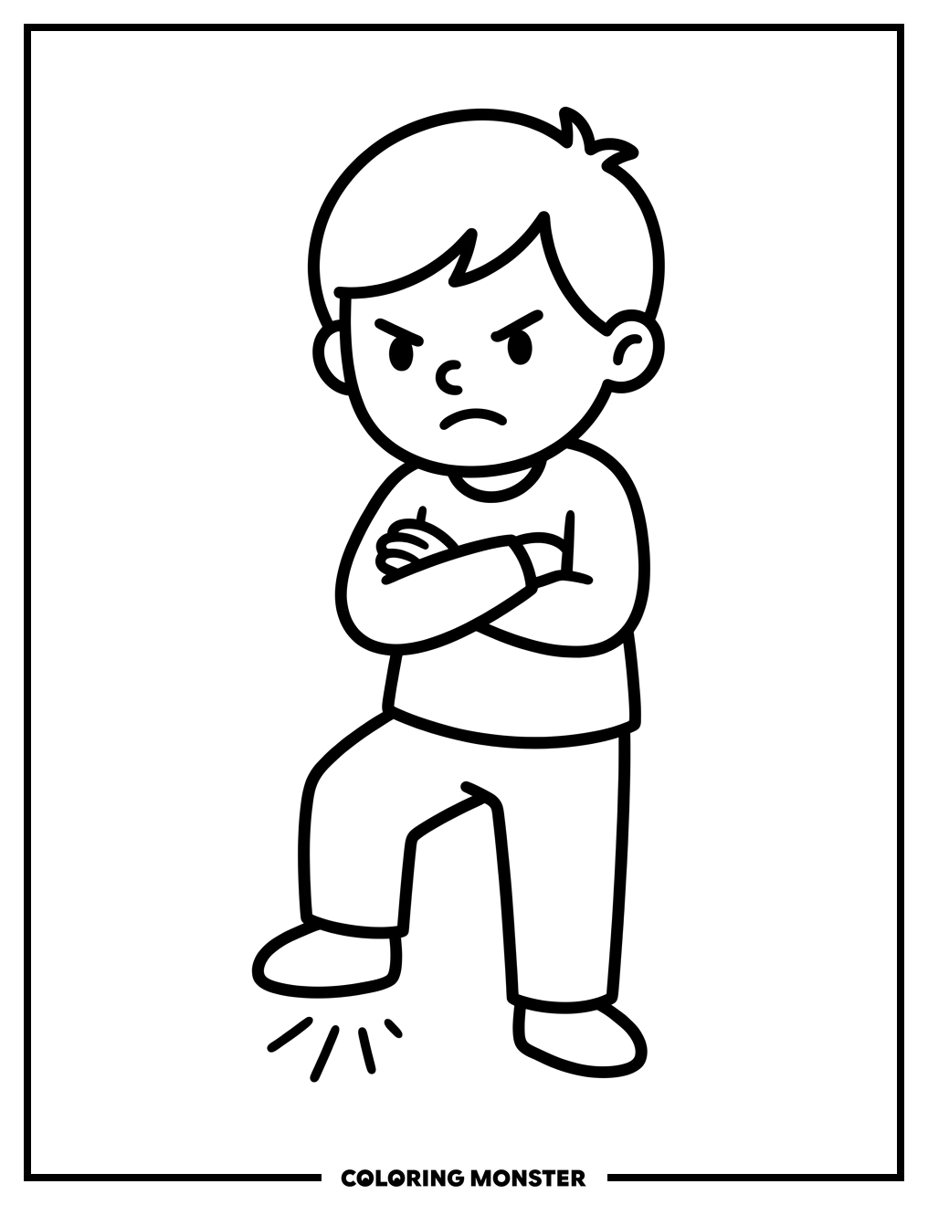 Grumpy Child Stomping Foot Coloring Page