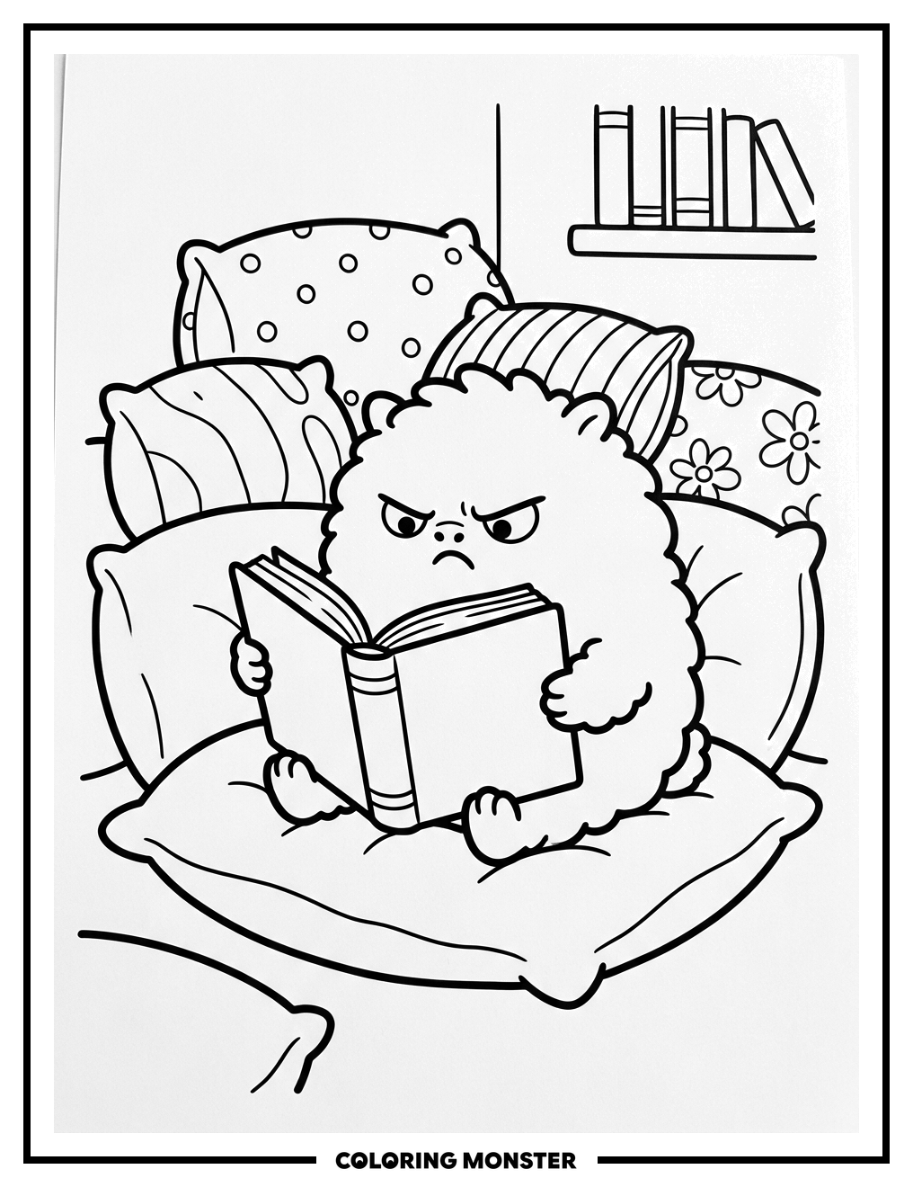 Grumpy Creature Reading a Book Coloring Page