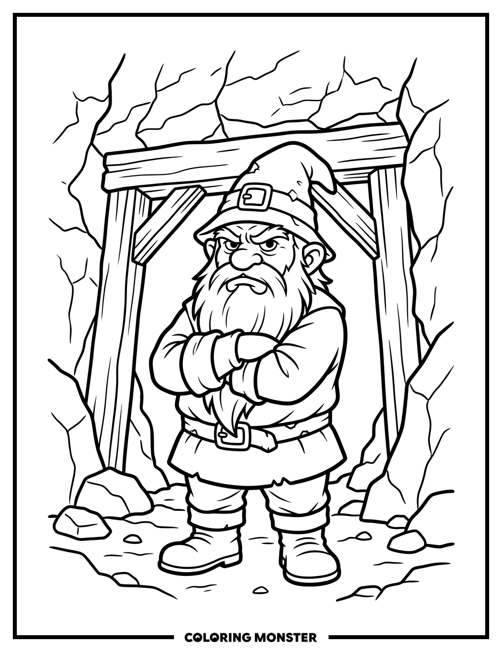 Grumpy Dwarf Outside Mine Coloring Page