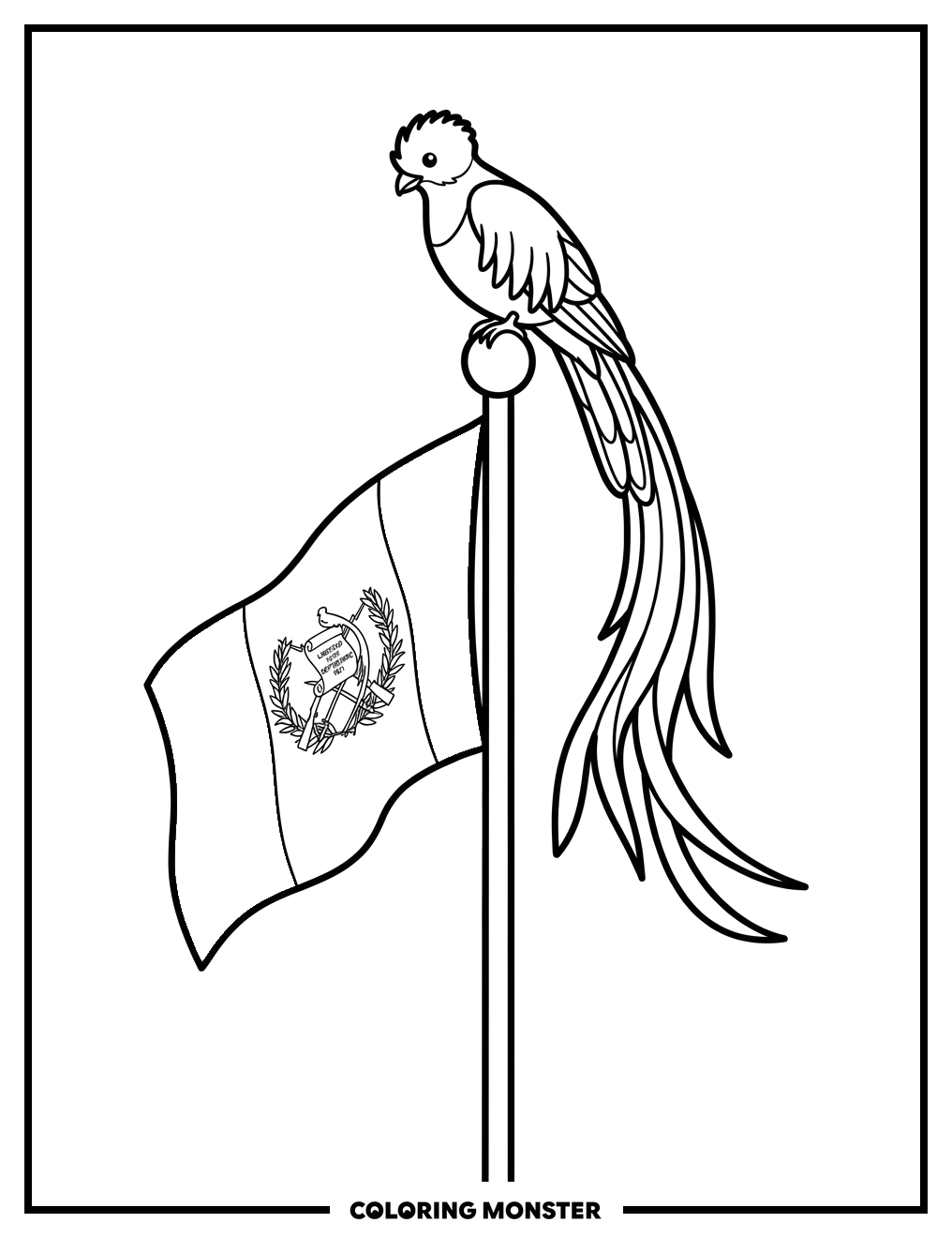 Guatemala Flag With Resplendent Quetzal Coloring Page