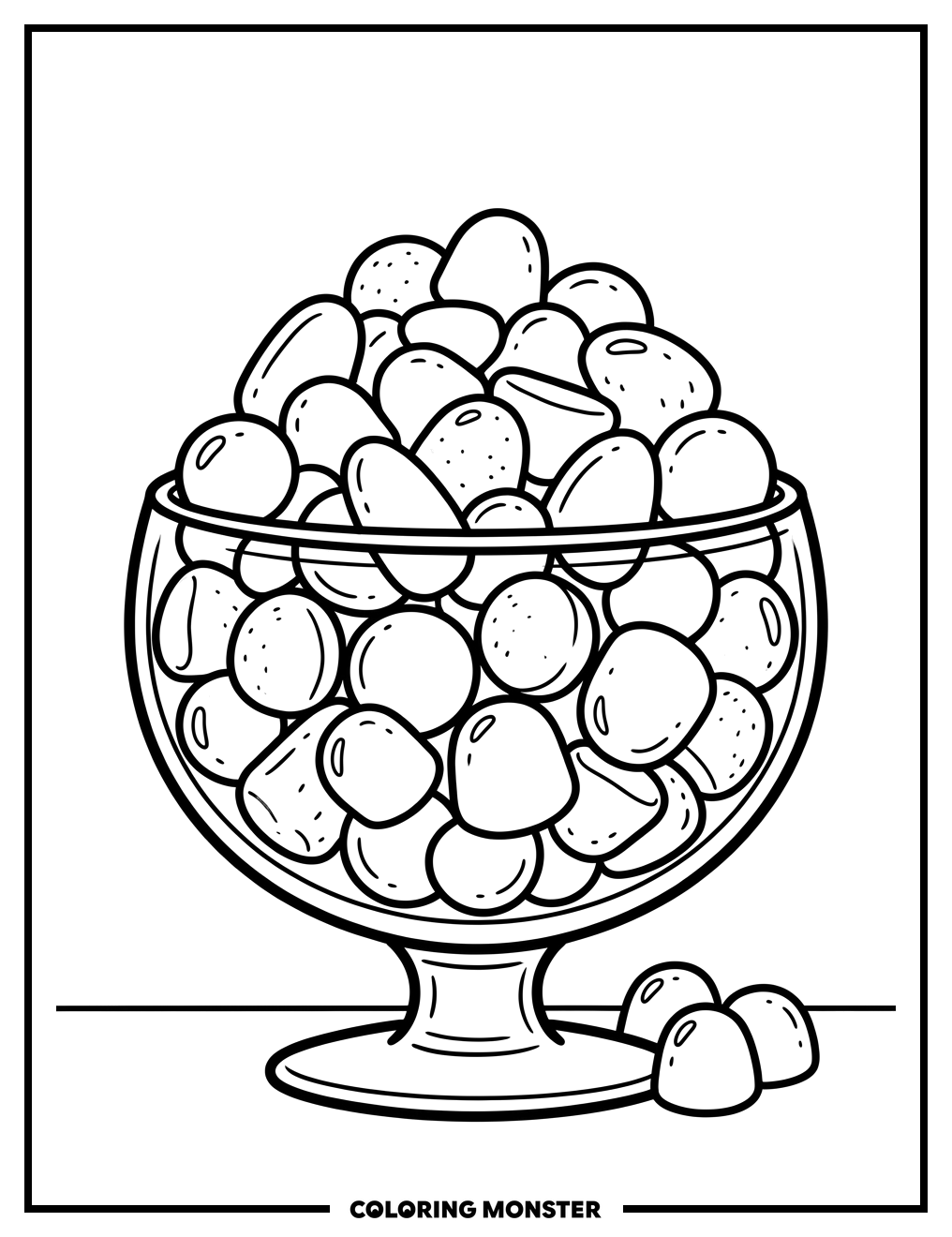 Gumdrops in a Glass Bowl Coloring Page