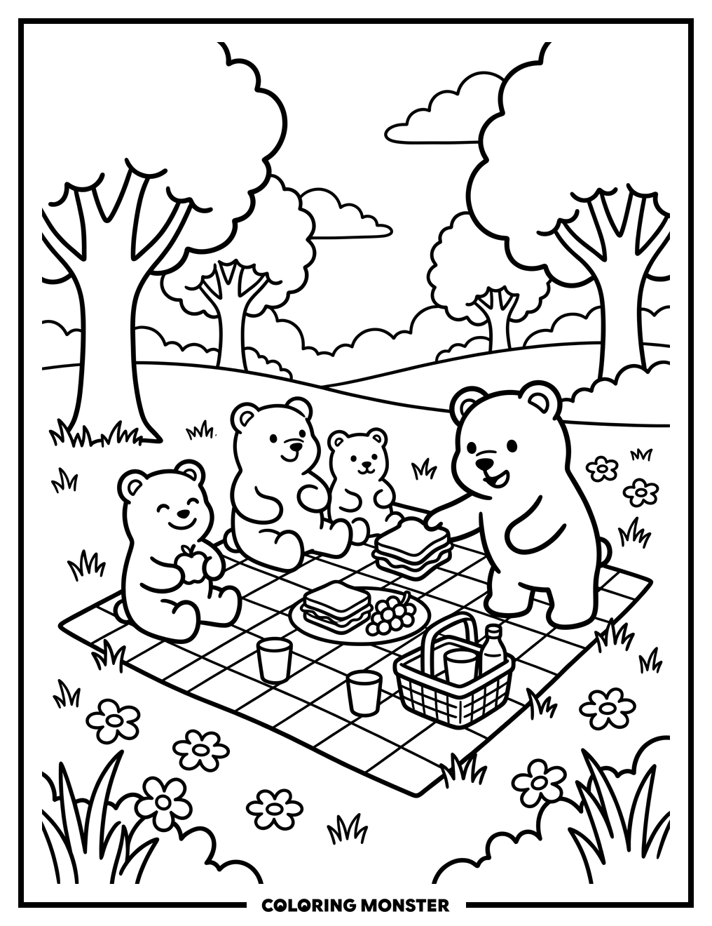 Gummy Bears Picnic in the Park Coloring Page