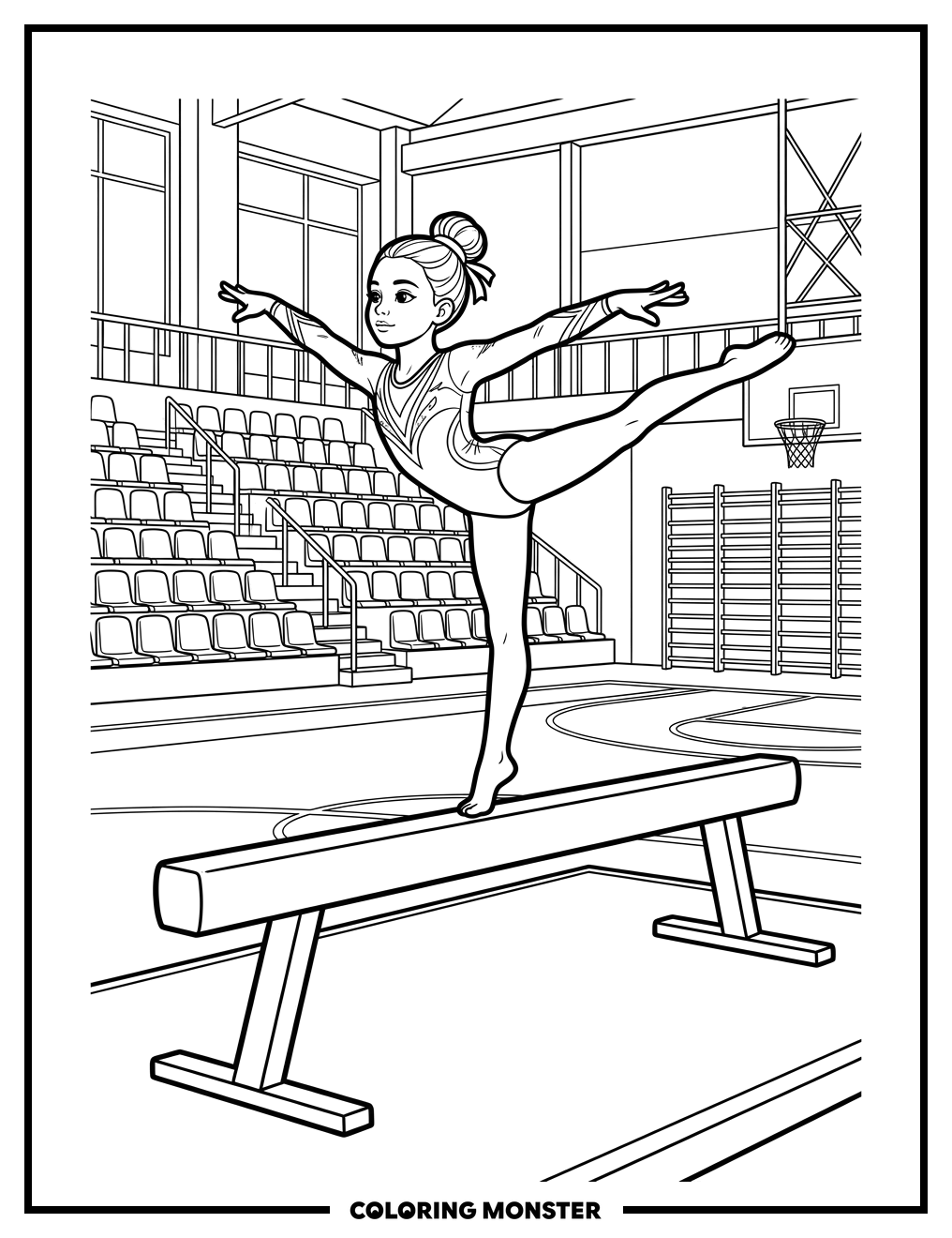 Gymnast On Balance Beam Coloring Page