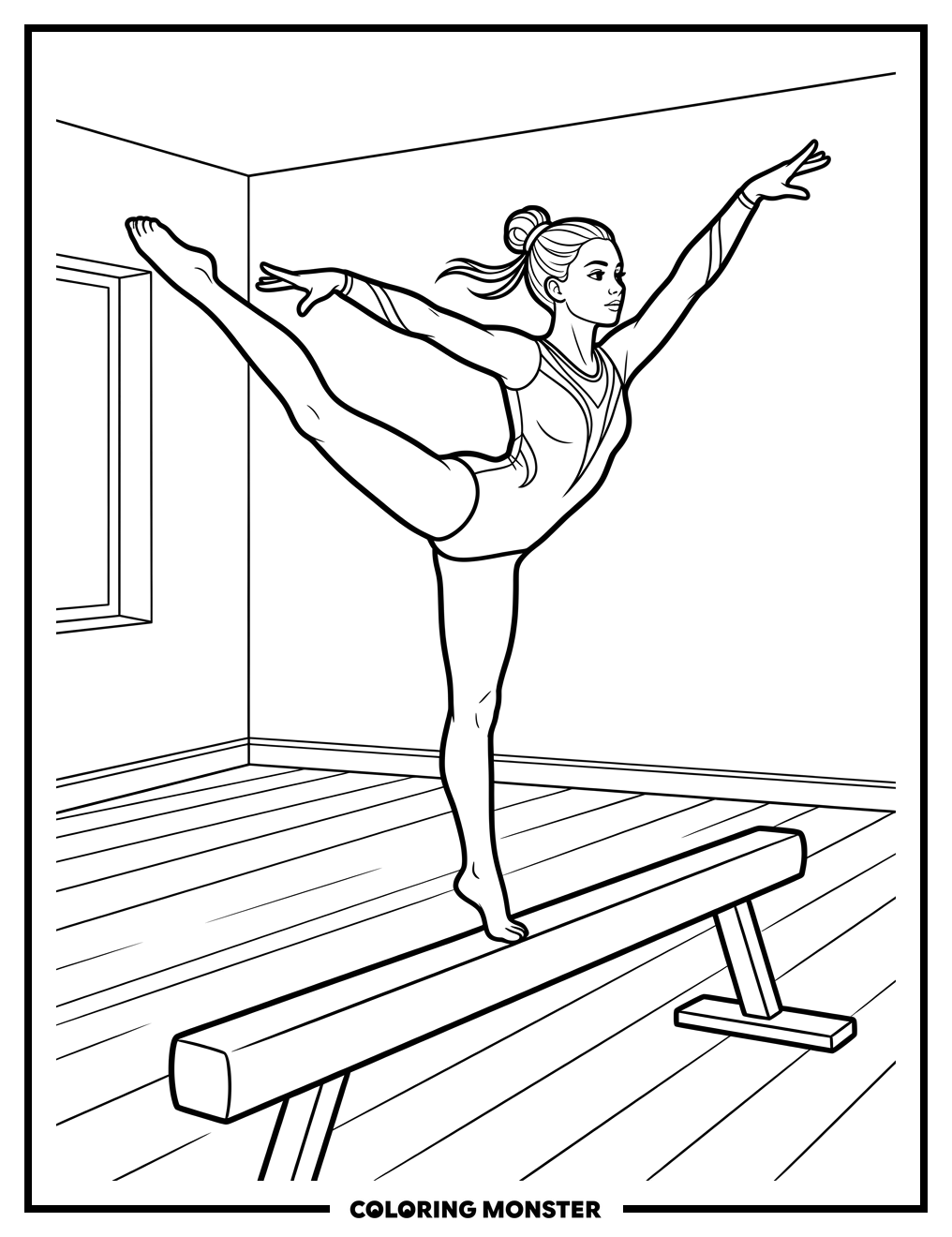 Gymnast On Balance Beam Coloring Page