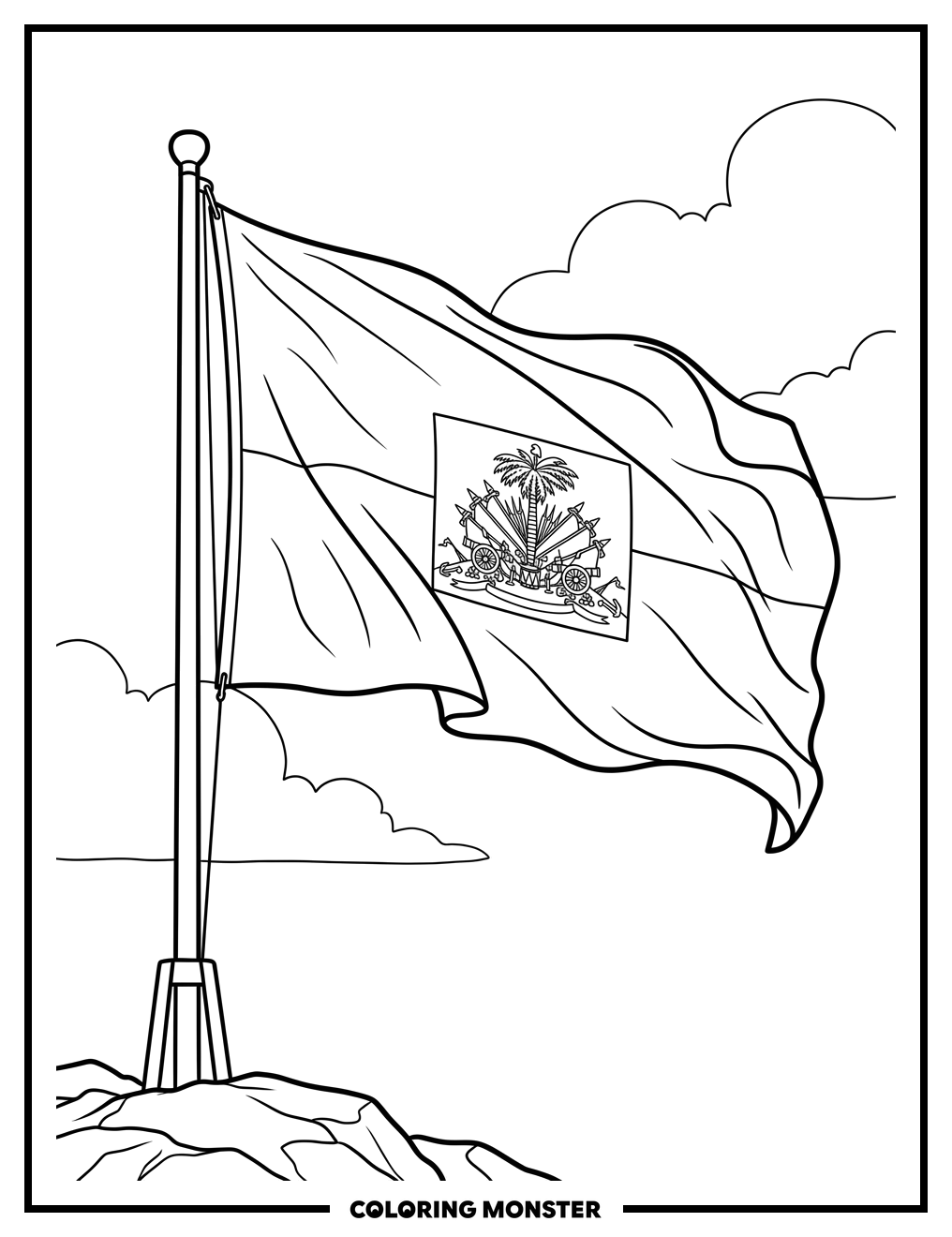Haitian Flag Waving Proudly Coloring Page