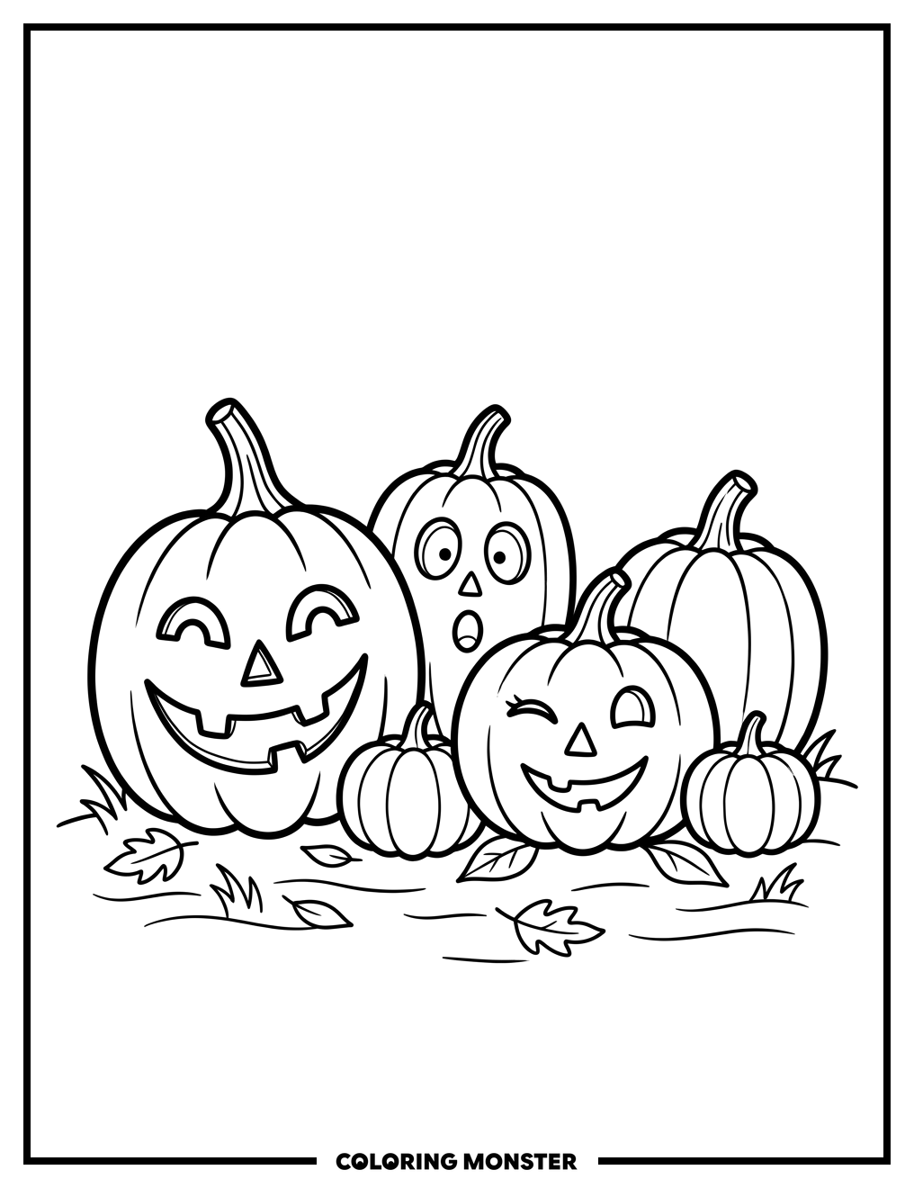 Halloween Pumpkins on Ground Coloring Page
