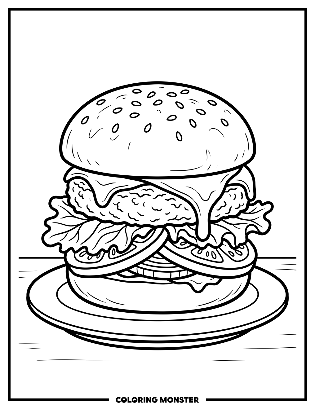 Hamburger with Fixings Coloring Page