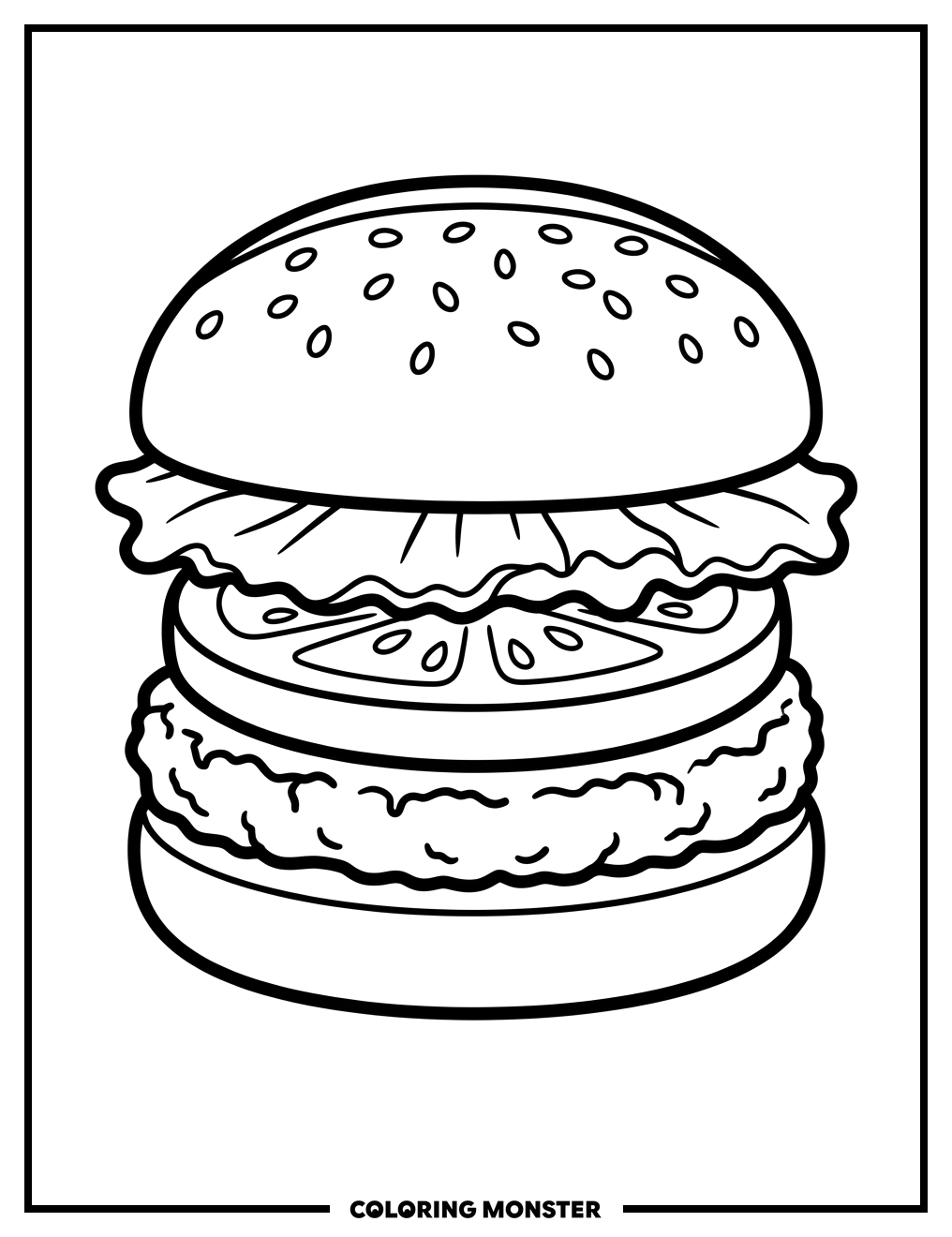 Hamburger with Sesame Seed Bun Coloring Page