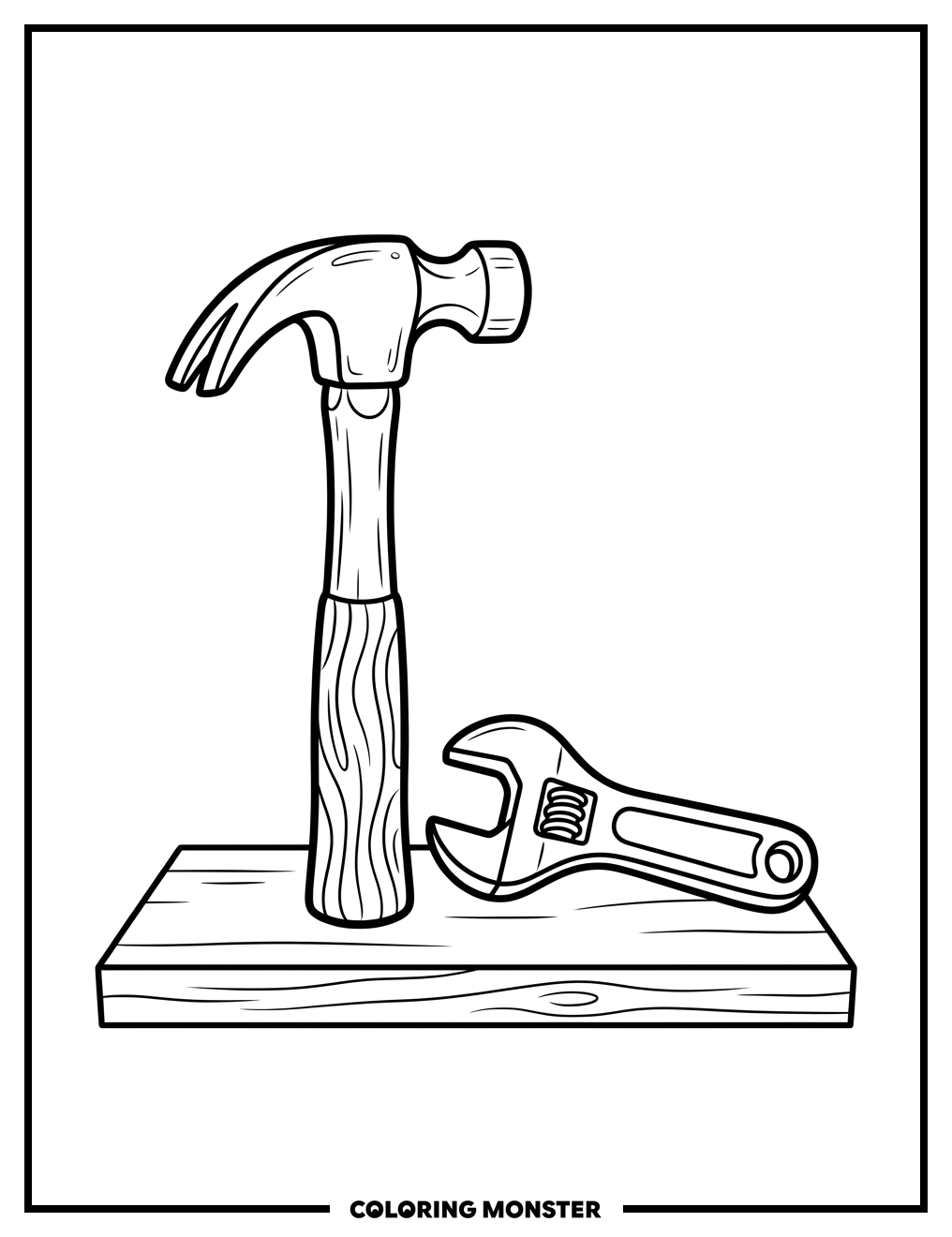 Hammer and Wrench Tools Coloring Page