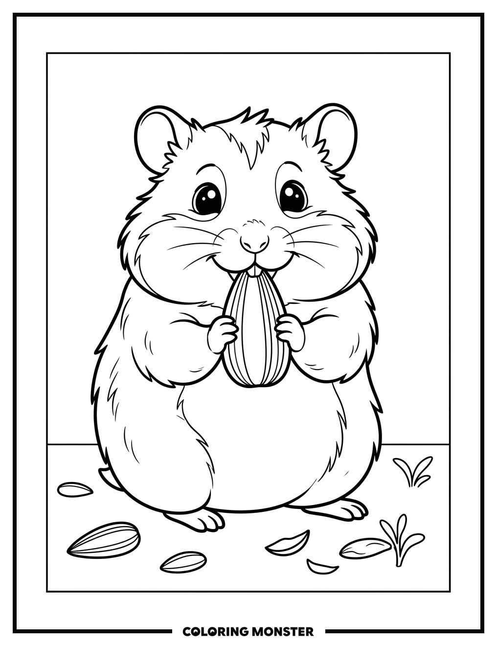 Hamster Nibbling Sunflower Seed Coloring Page