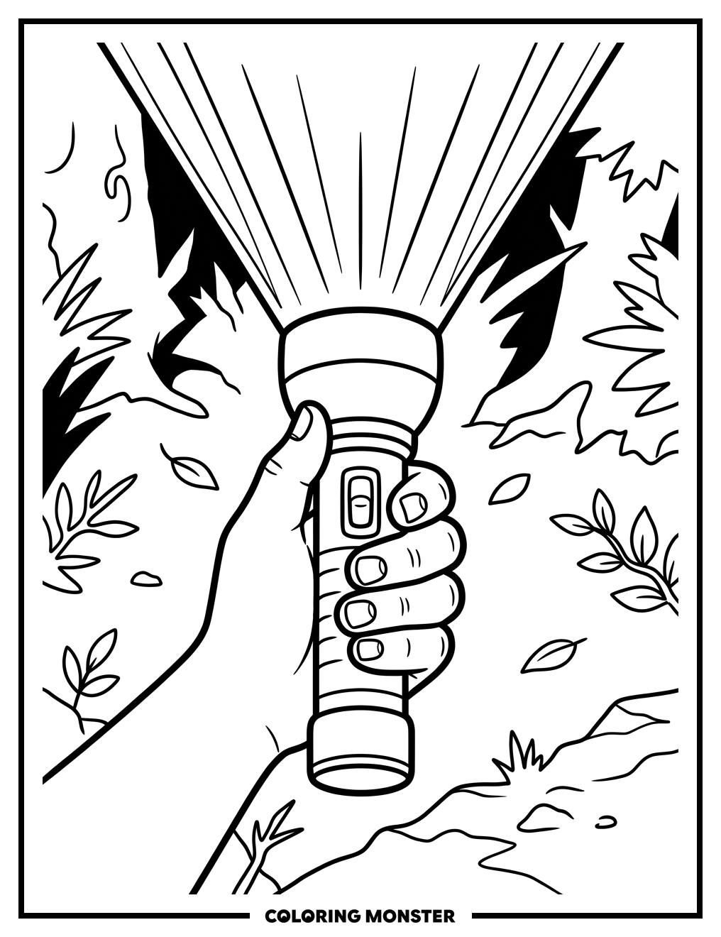 Hand Holding A Flashlight In The Dark Coloring Page