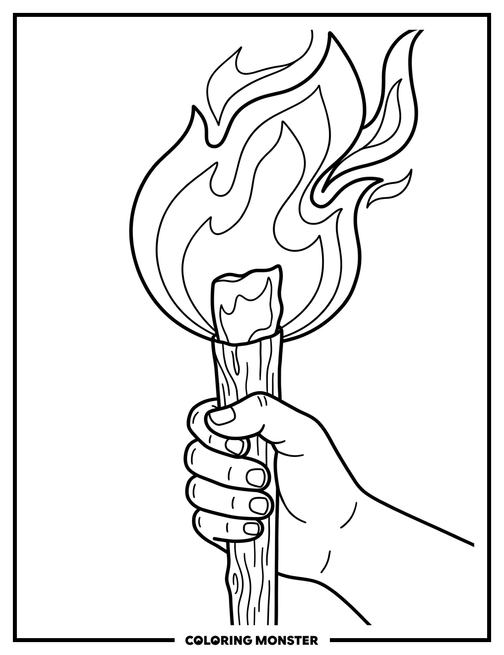 Hand Holding Burning Torch Coloring Page