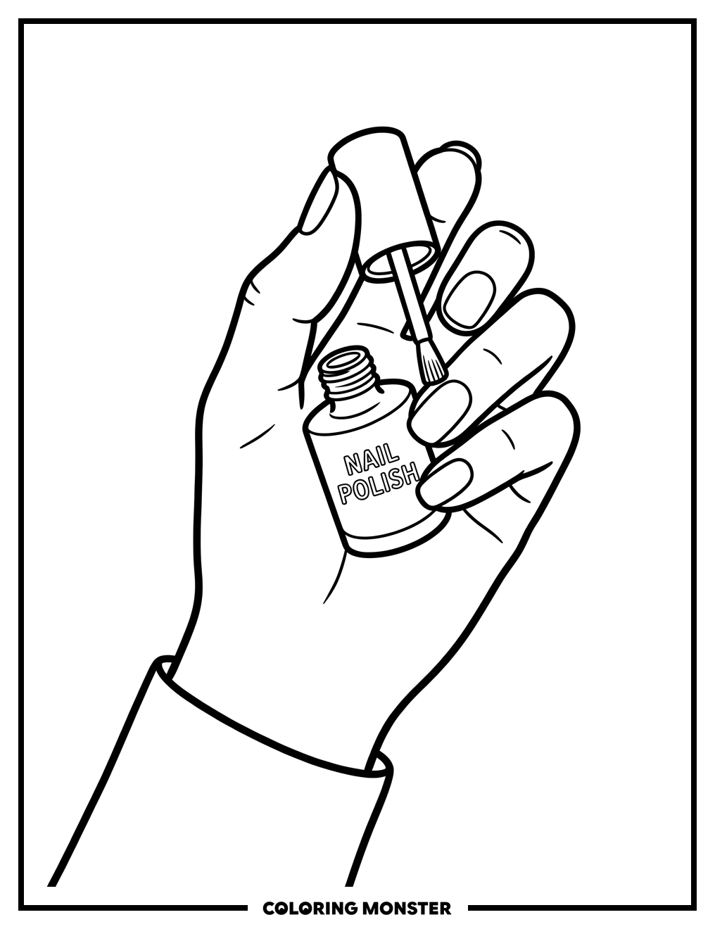 Hand Holding Nail Polish Bottle Coloring Page