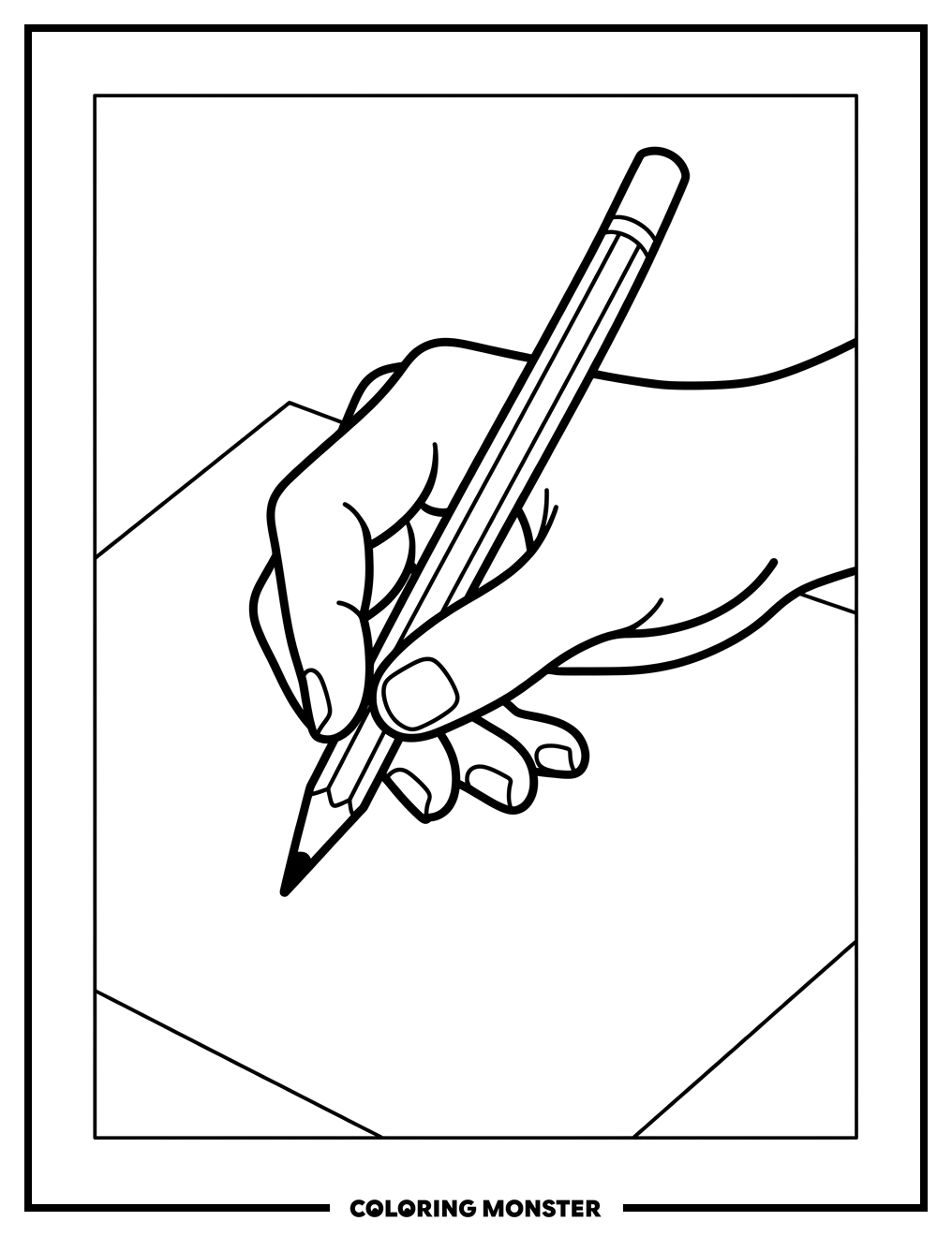 Hand Holding Pencil Drawing Coloring Page