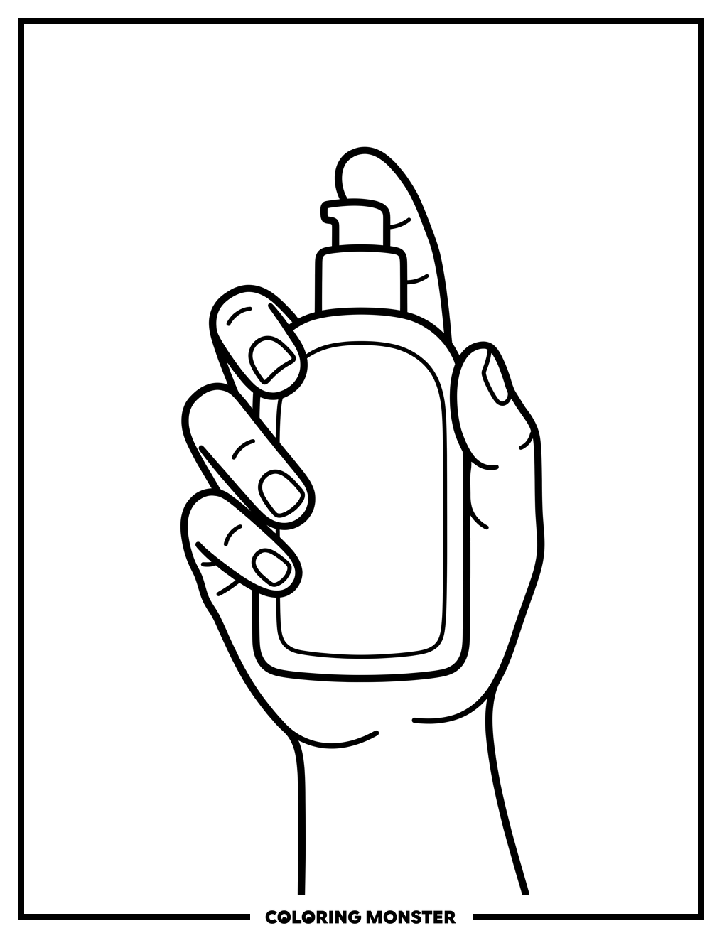 Hand Holding Sanitizer Bottle Coloring Page
